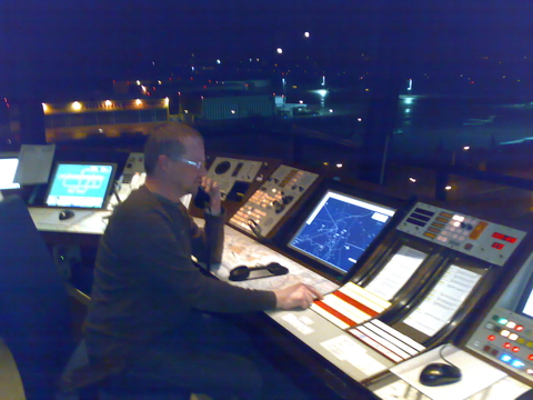 Chrisu at the tower of Salzburg airport